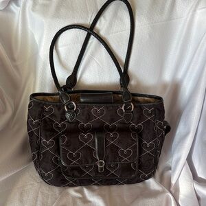 Brighton Black Heart-Embroidered Shoulder Bag